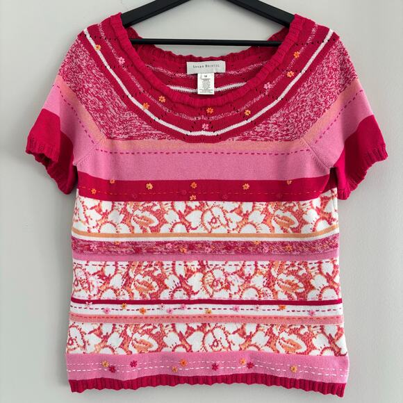 Y2K Susan Bristol Hand Embroidered Sweater Multi Color Knit Top - Picture 1 of 6